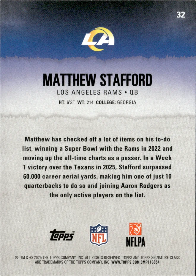 Matthew Stafford card back