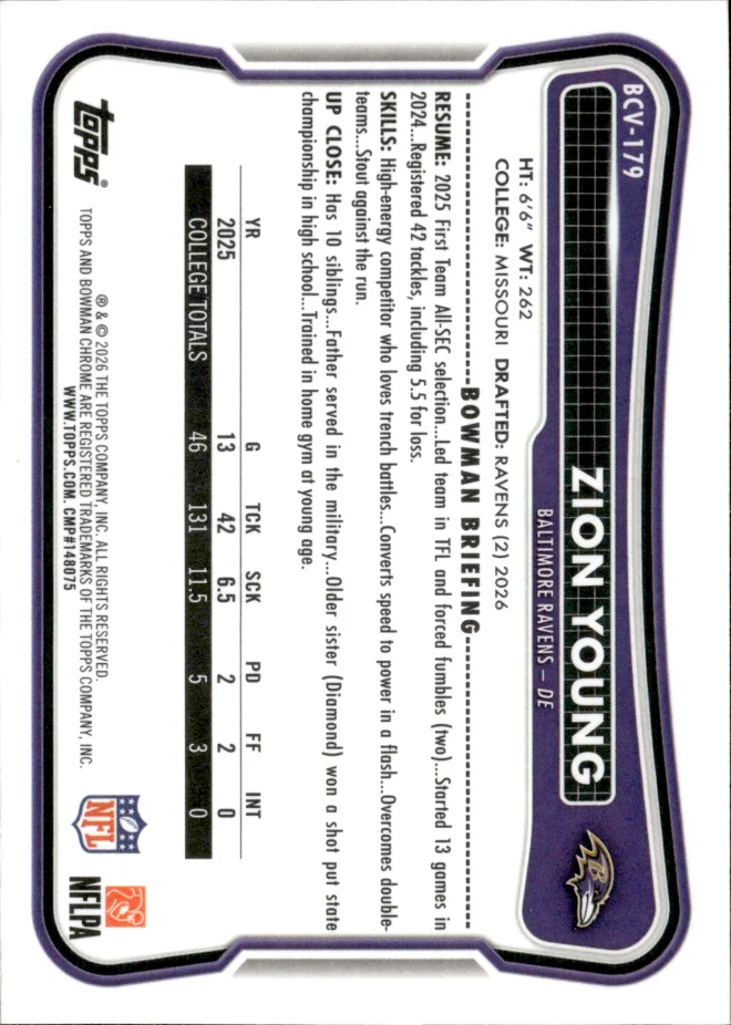 Zion Young card back