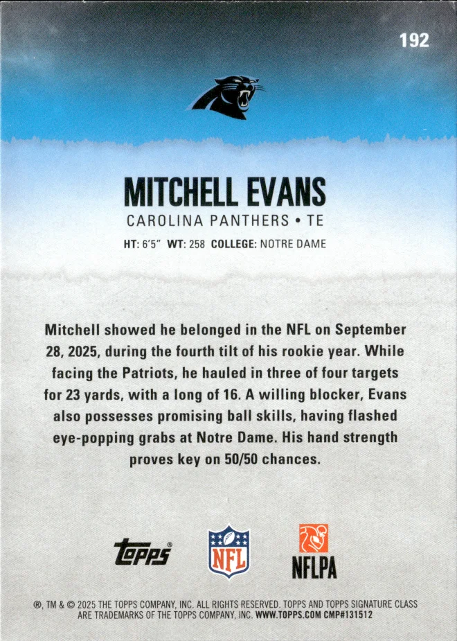 Mitchell Evans card back