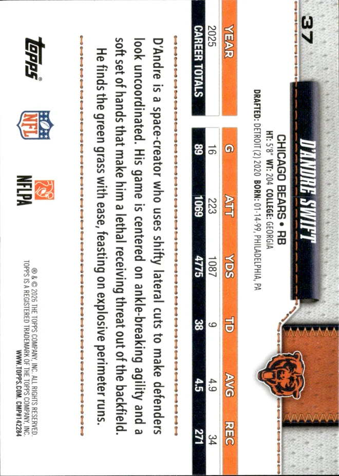 D'Andre Swift card back