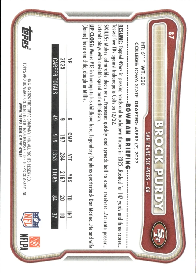 Brock Purdy card back