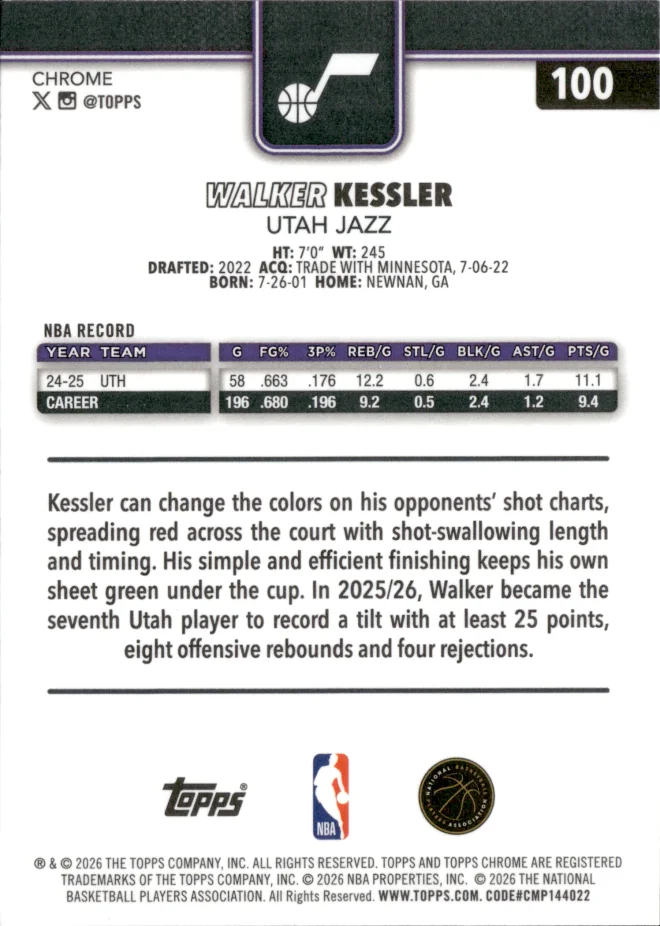 Walker Kessler card back