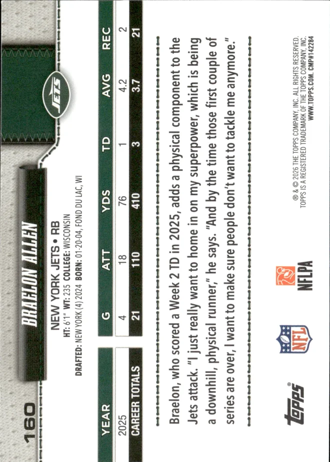 Braelon Allen card back