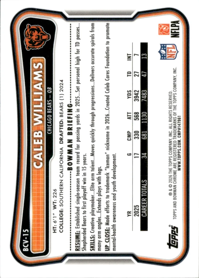 Caleb Williams card back