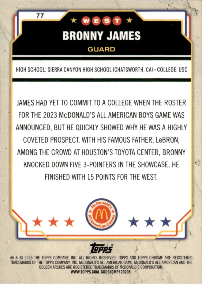 Bronny James card back