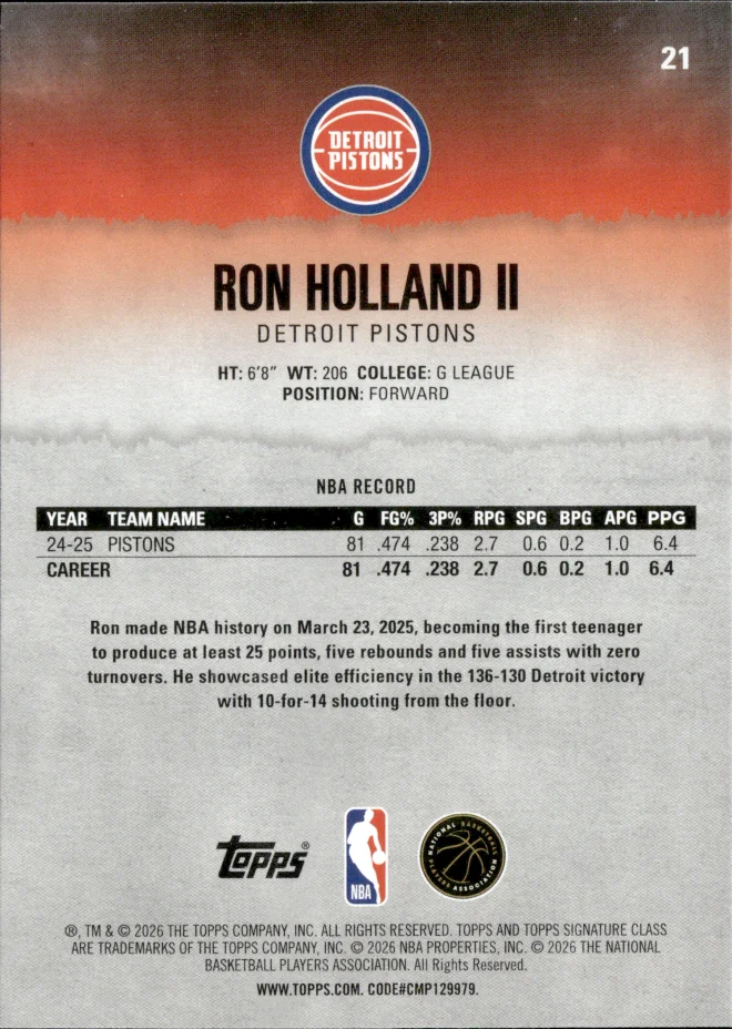 Ron Holland II card back