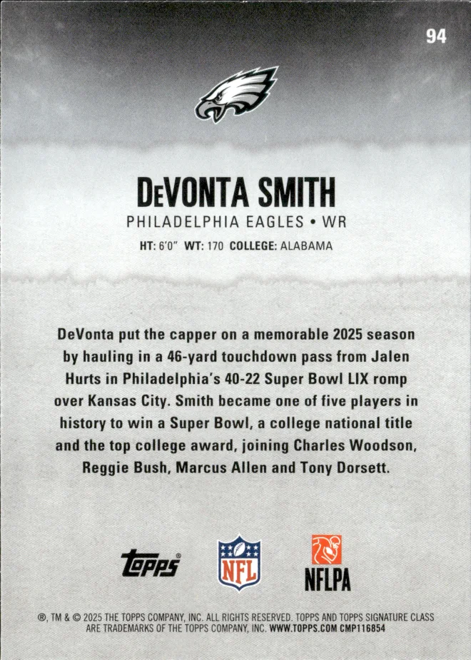 DeVonta Smith card back