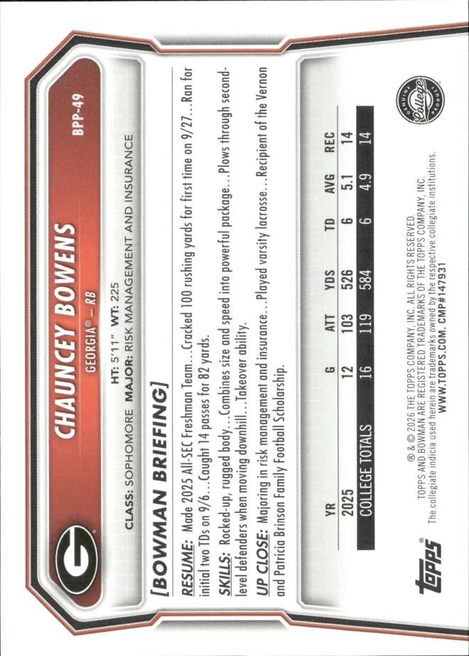Chauncey Bowens card back