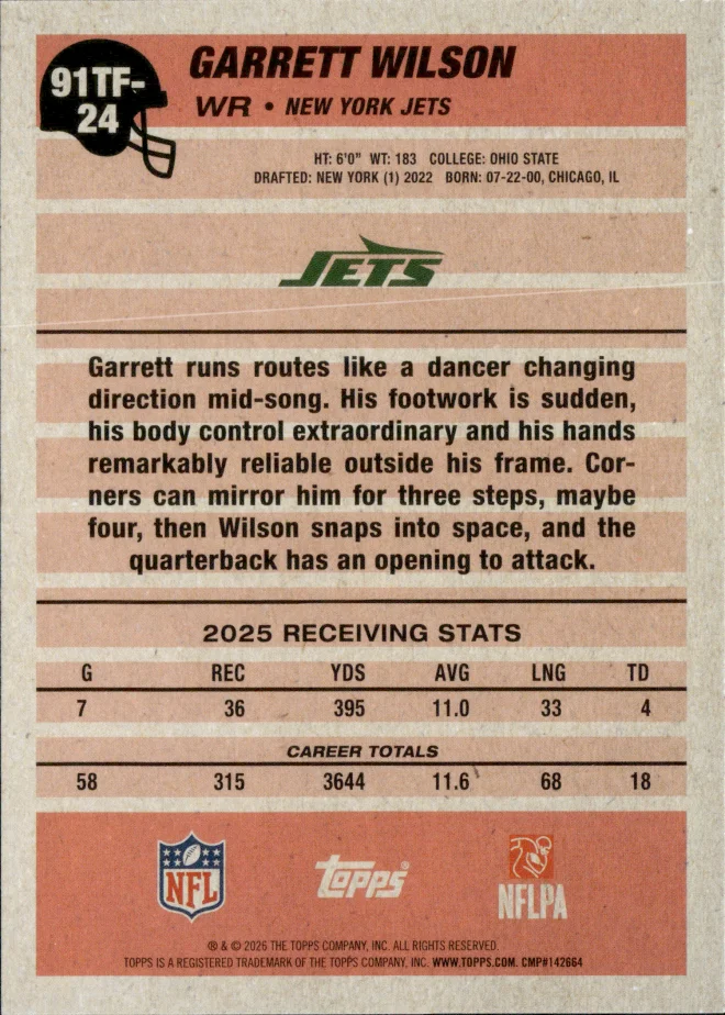 Garrett Wilson card back