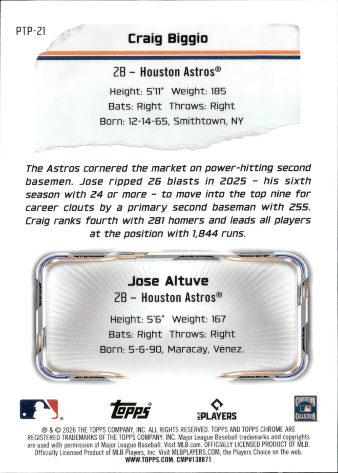Craig Biggio / Jose Altuve card back
