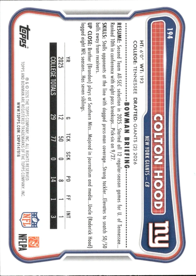 Colton Hood card back