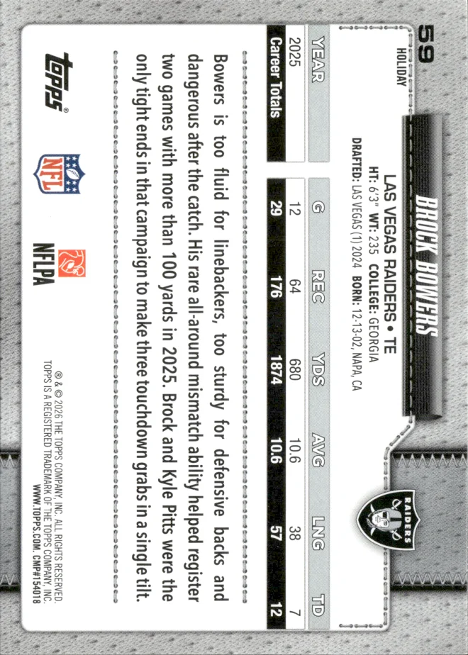Brock Bowers card back