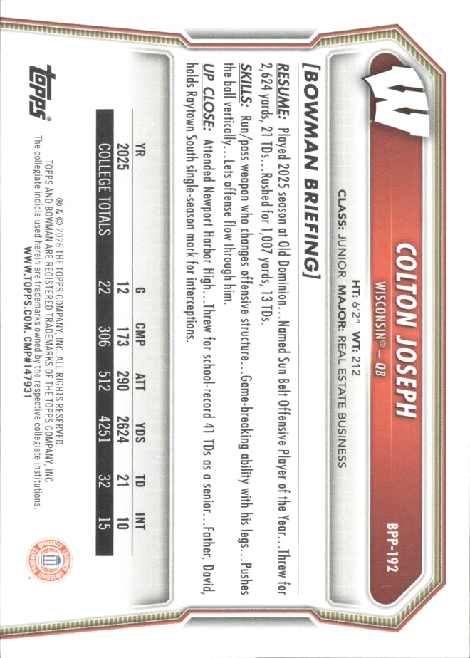 Colton Joseph card back