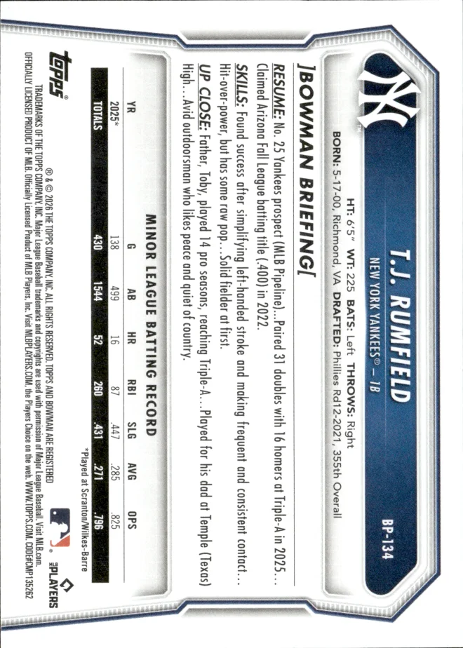 T.J. Rumfield card back