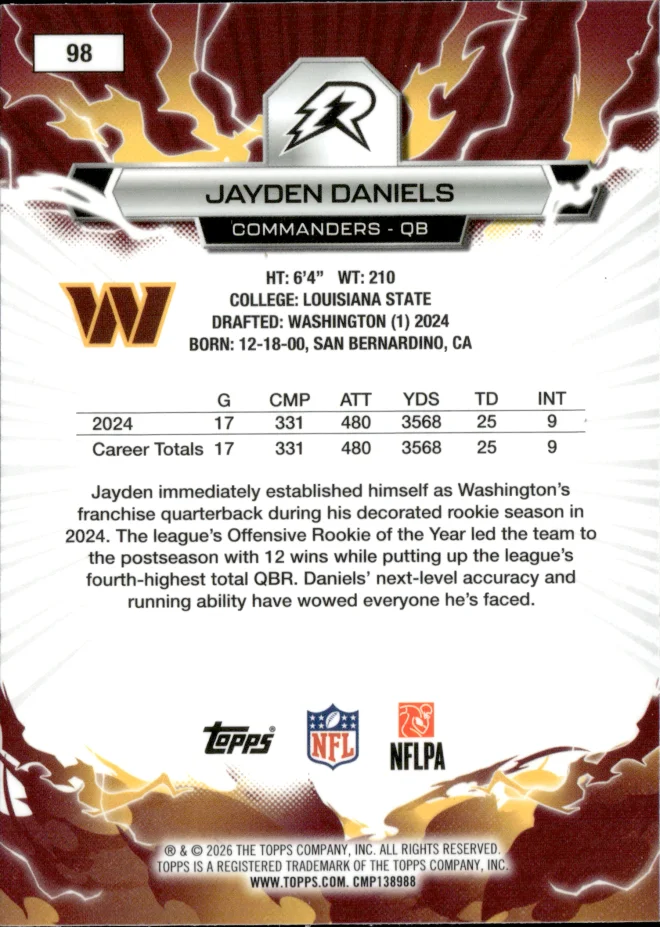 Jayden Daniels card back