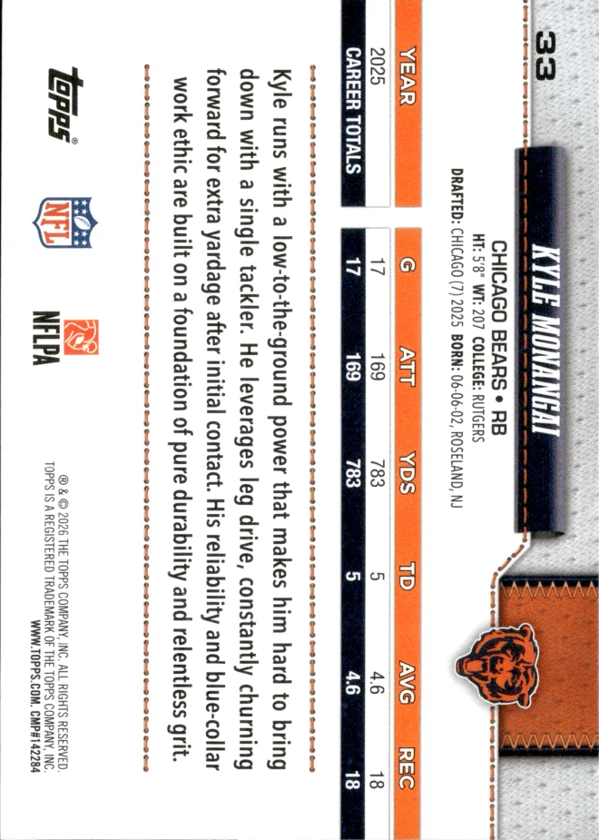 Kyle Monangai card back