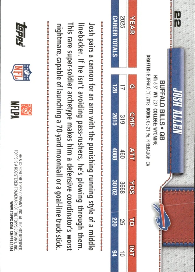 Josh Allen card back