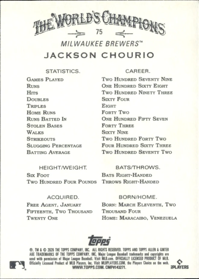 Jackson Chourio card back