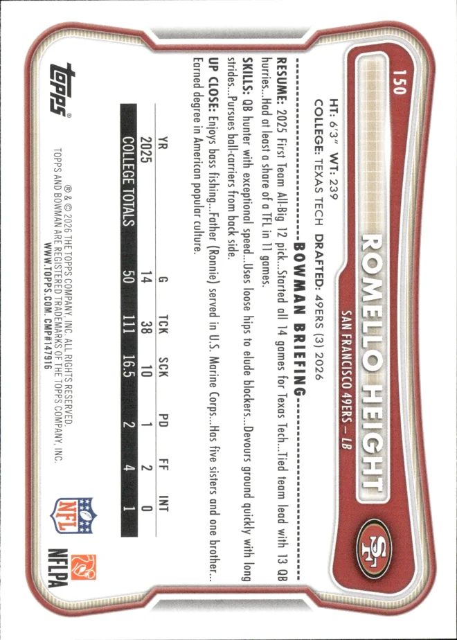 Romello Height card back