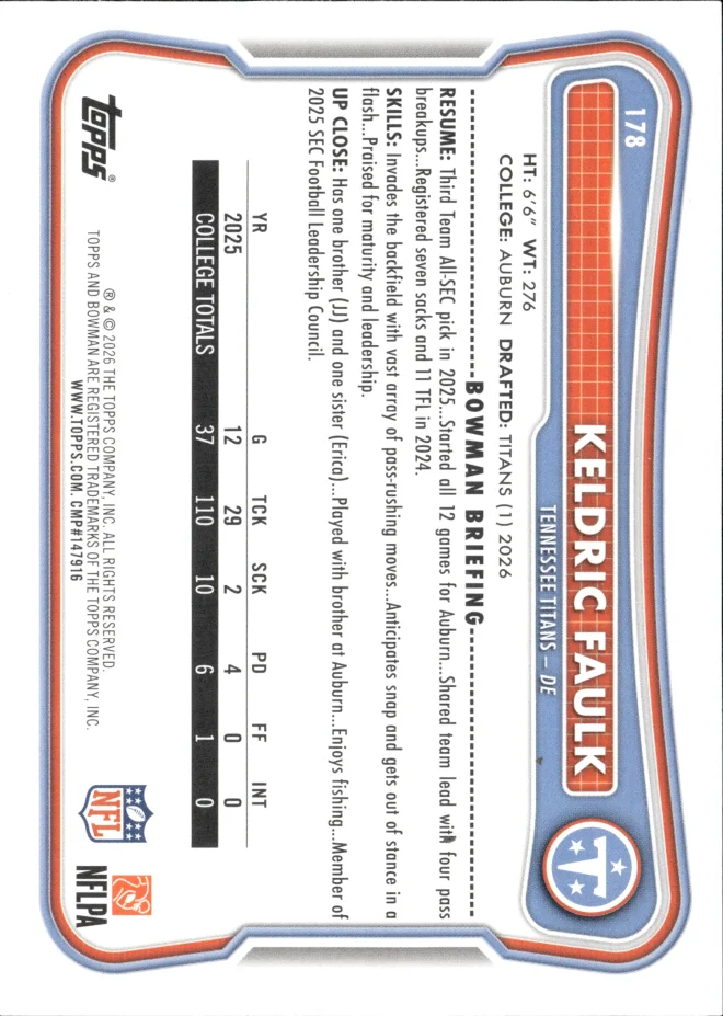 Keldric Faulk card back