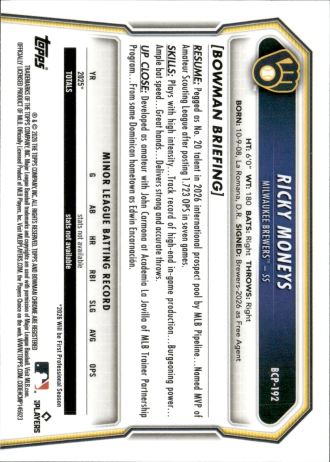 Ricky Moneys card back