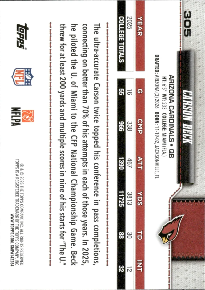 Carson Beck card back