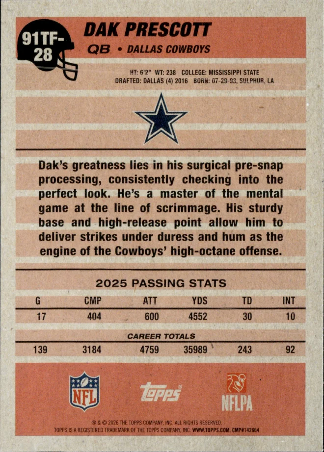 Dak Prescott card back