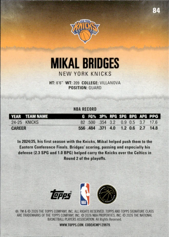Mikal Bridges card back