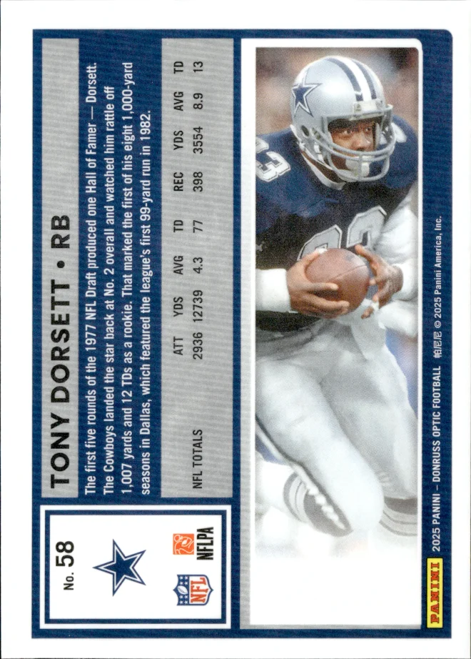 Tony Dorsett card back