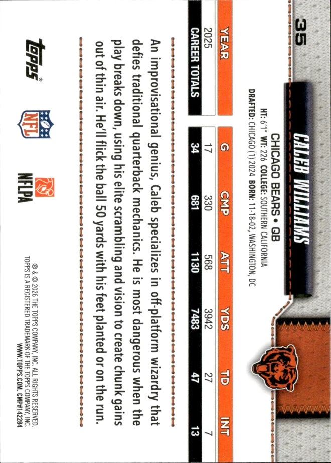 Caleb Williams card back