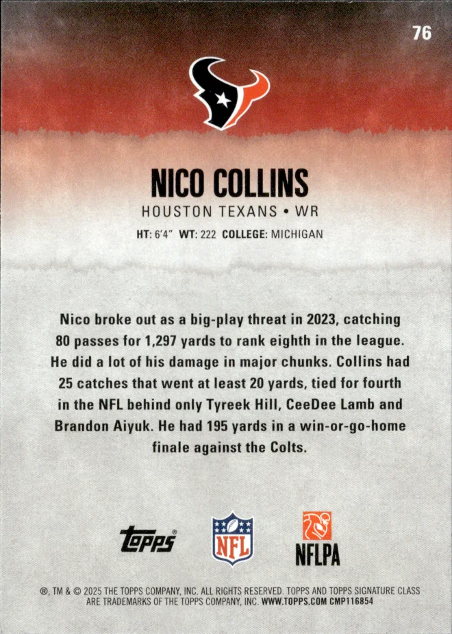 Nico Collins card back