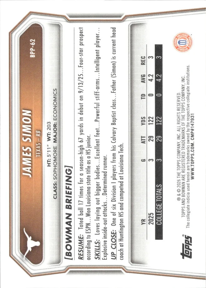 James Simon card back