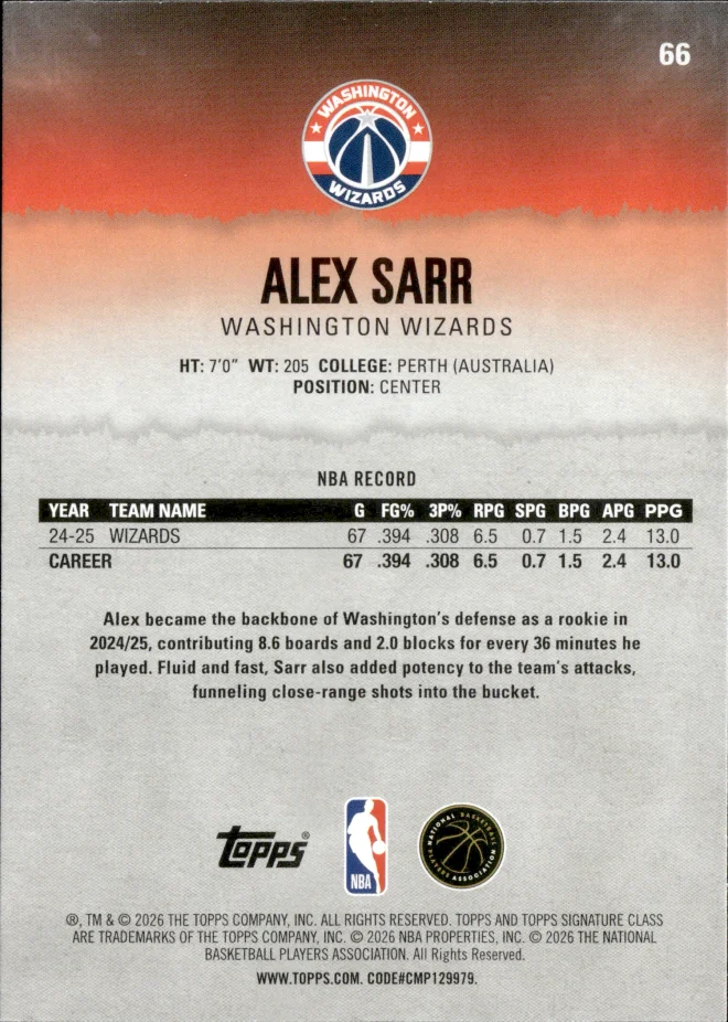Alex Sarr card back