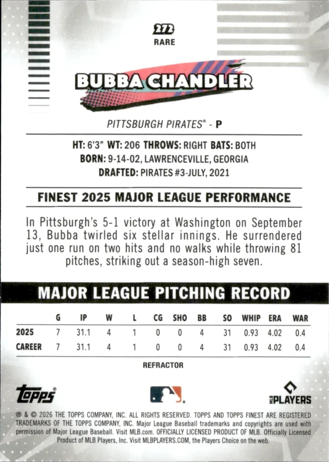 Bubba Chandler card back
