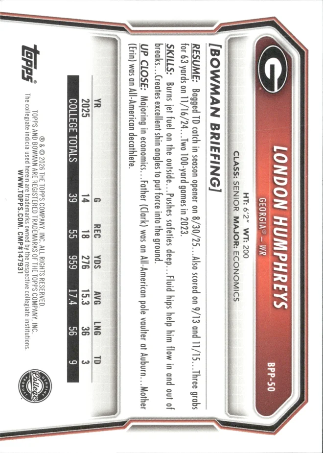 London Humphreys card back