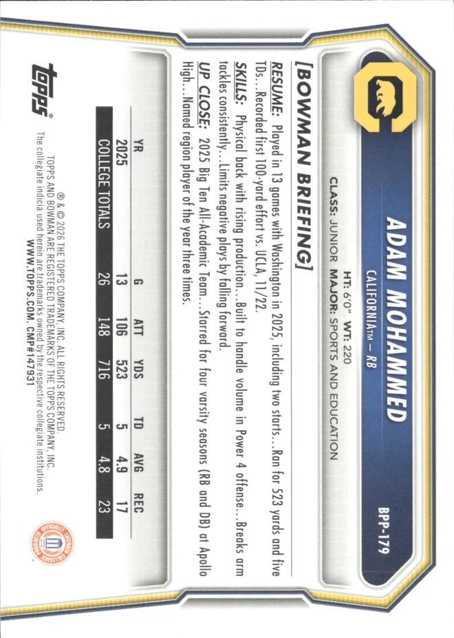Adam Mohammed card back