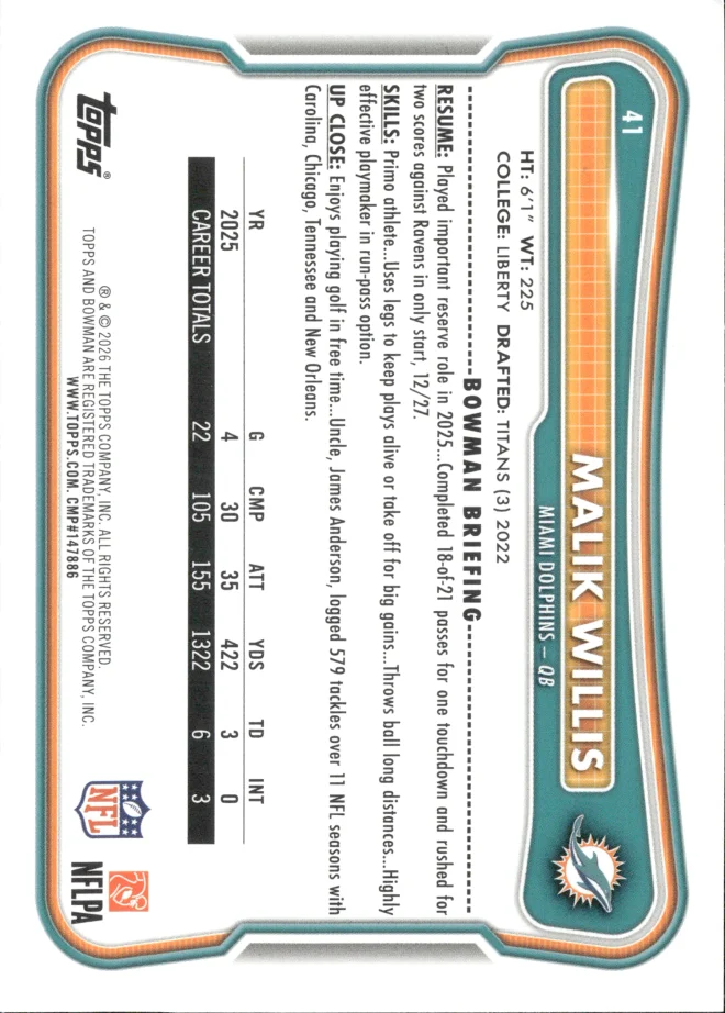 Malik Willis card back