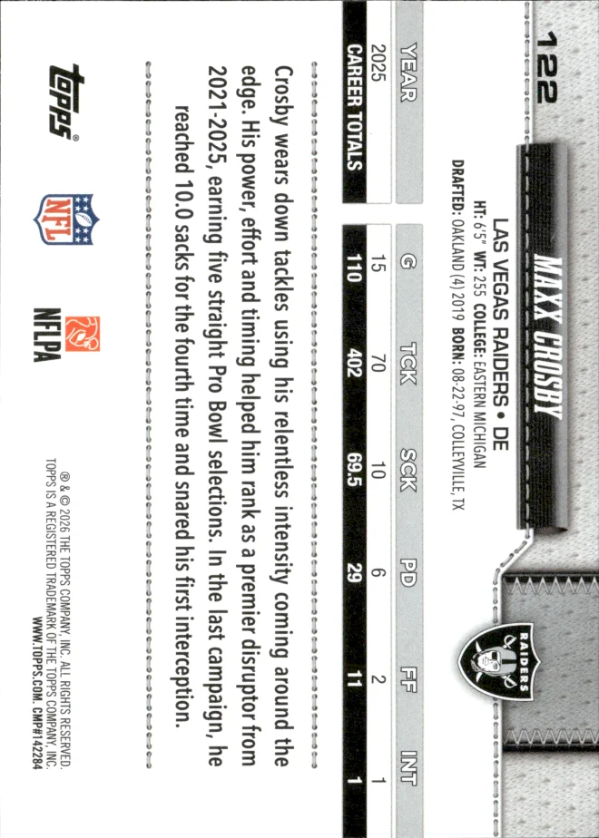 Maxx Crosby card back