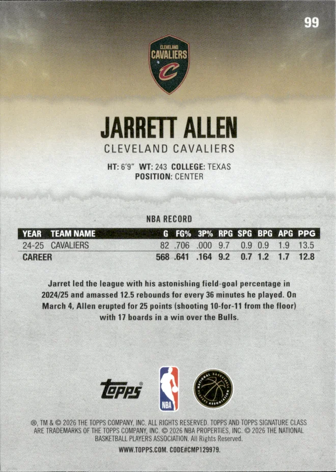 Jarrett Allen card back