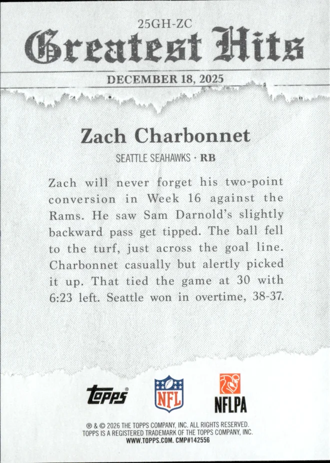 Zach Charbonnet card back