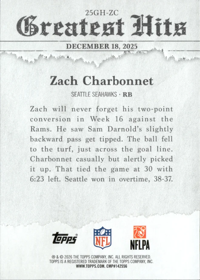 Zach Charbonnet card back