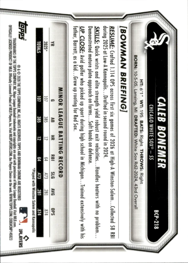 Caleb Bonemer card back