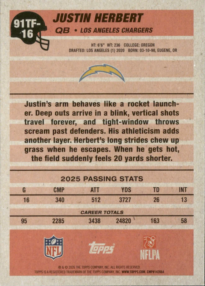 Justin Herbert card back