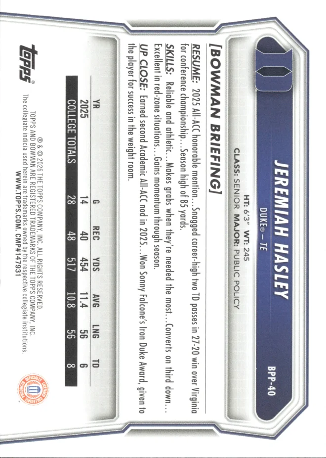 Jeremiah Hasley card back