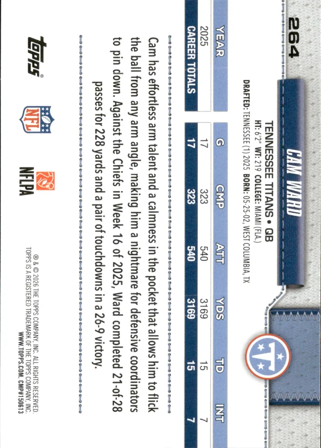 Cam Ward card back