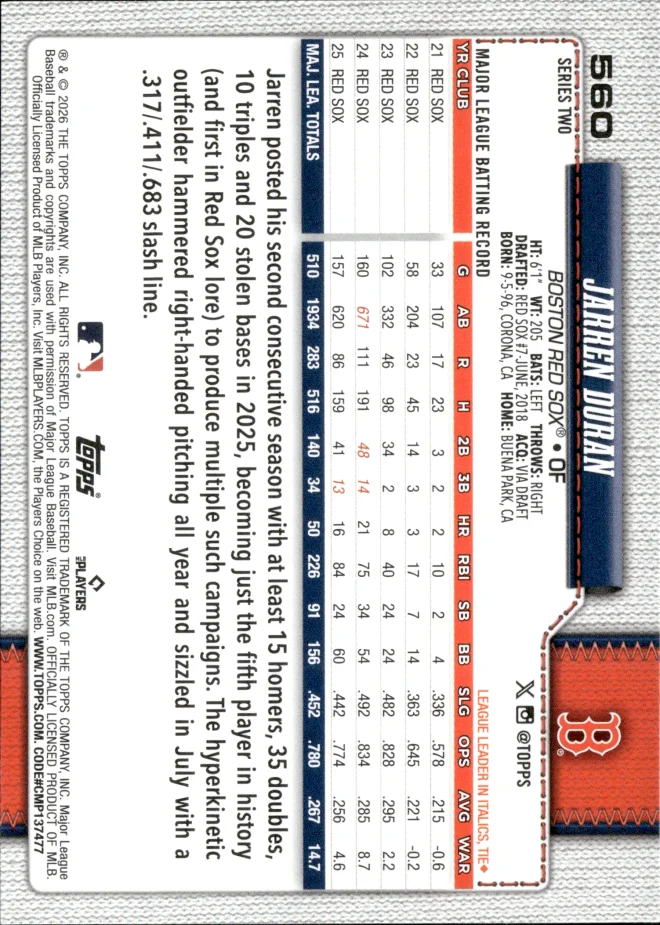 Jarren Duran card back