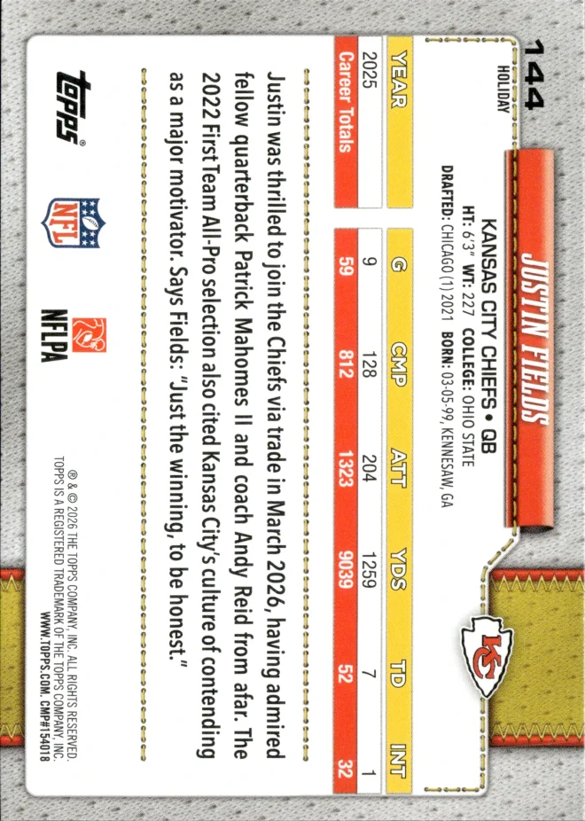 Justin Fields card back