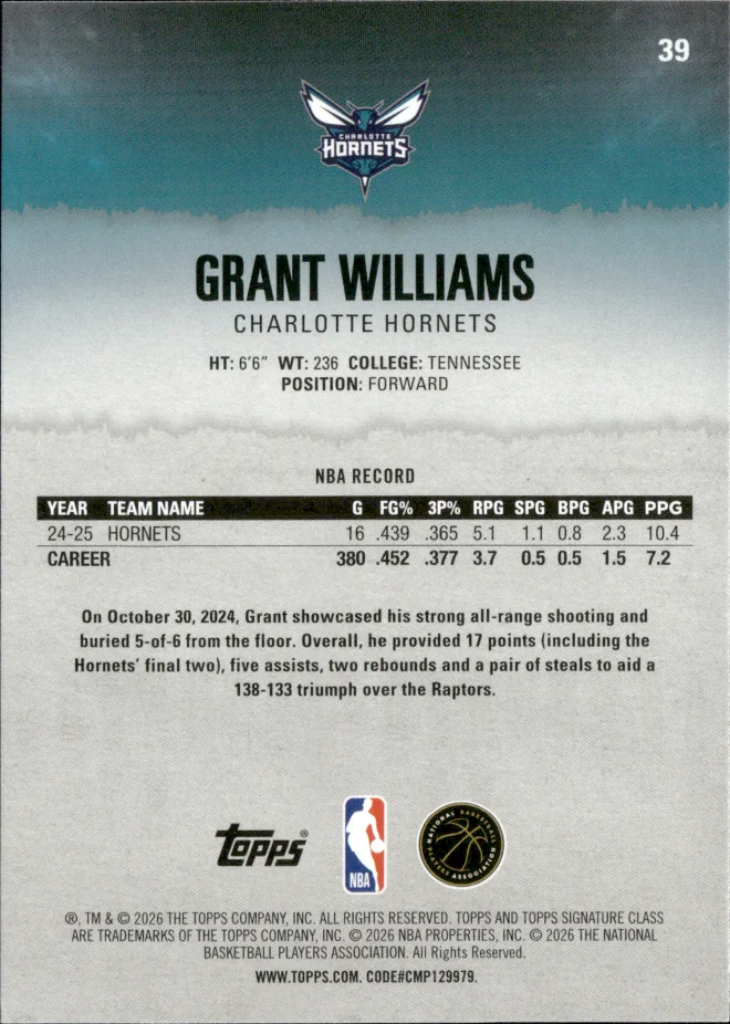 Grant Williams card back