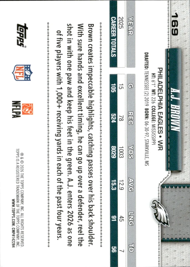 A.J. Brown card back