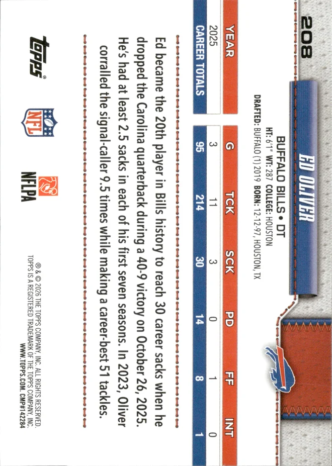 Ed Oliver card back